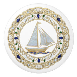 Gold Crystal Nautical Sail Boat Sailing 2DGraphic Keramikknauf
