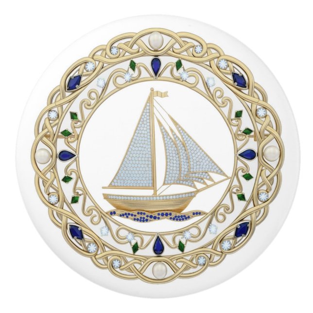 Gold Crystal Nautical Sail Boat Sailing 2DGraphic Keramikknauf (Vorderseite)