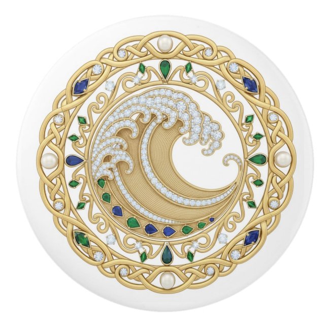 Gold Crystal Ocean Great Wave 2D graphic gemstones Keramikknauf (Vorderseite)