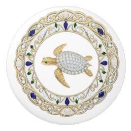 Gold Crystal Sea Turtle 2Dgraphic Diamond Ocean Keramikknauf