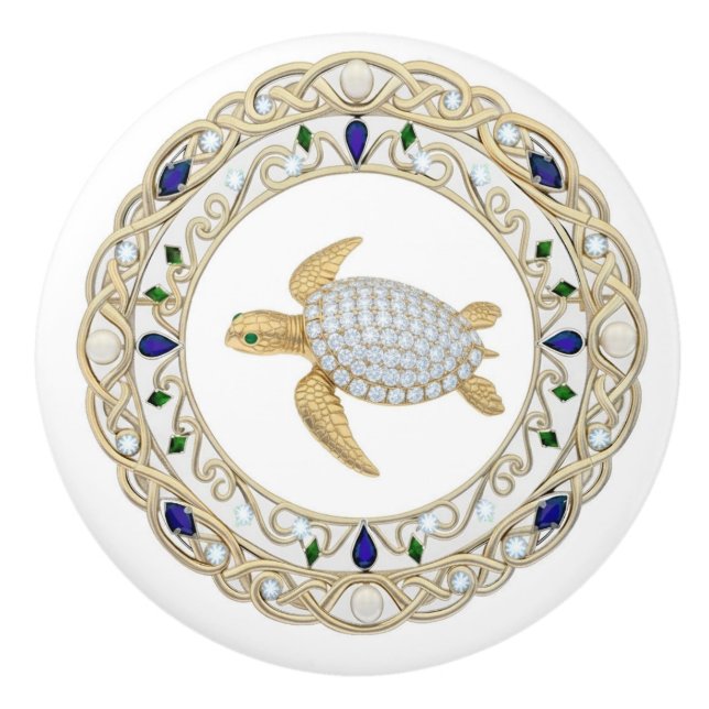 Gold Crystal Sea Turtle 2Dgraphic Diamond Ocean Keramikknauf (Vorderseite)