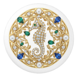 Gold Crystal Seahorse 2Dgraphic gemstone Sea Horse Keramikknauf