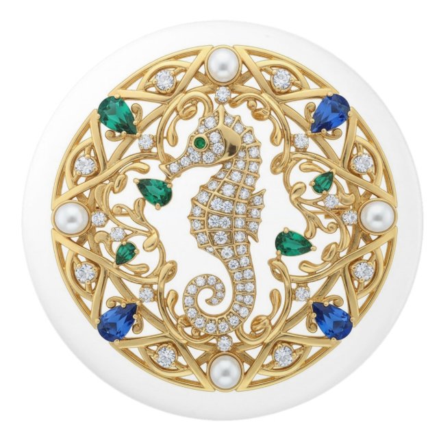 Gold Crystal Seahorse 2Dgraphic gemstone Sea Horse Keramikknauf (Vorderseite)