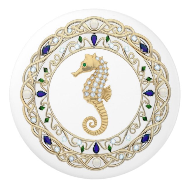 Gold Crystal Seahorse 2Dgraphic Ocean Sea Horse Keramikknauf (Vorderseite)