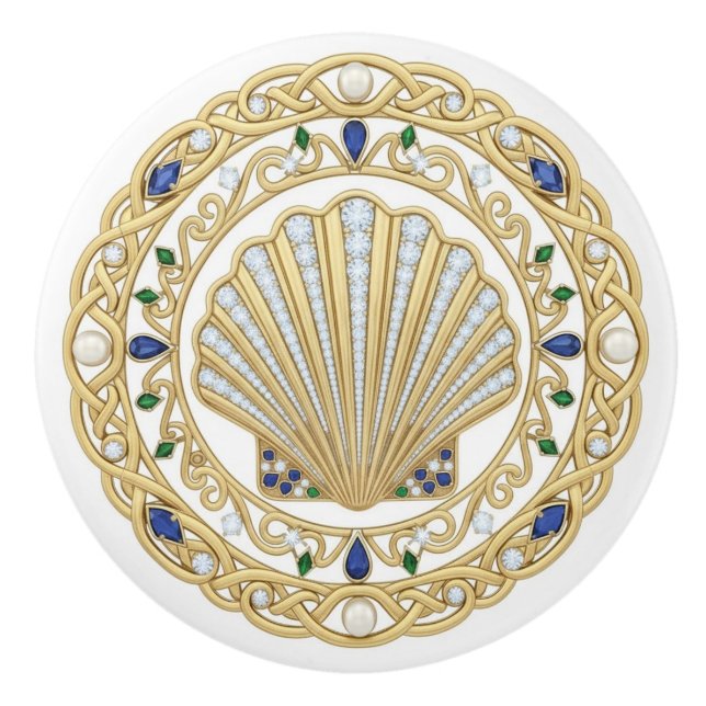Gold Crystal Seashell Shell 2D graphic gemstones Keramikknauf (Vorderseite)
