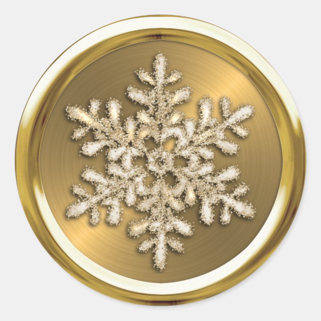 Gold Crystal Snowflake im Gold-Siegel Runder Aufkleber (Vorderseite)