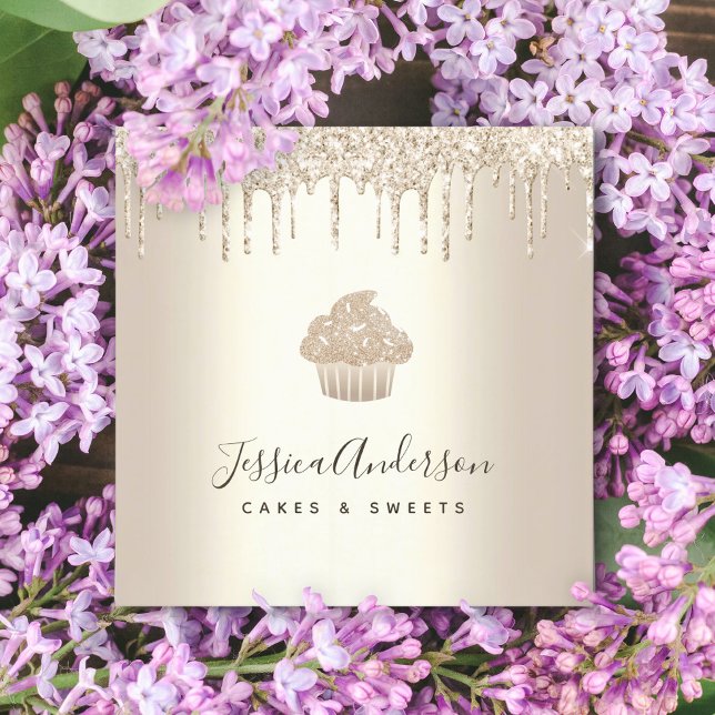 Gold Cupcake Konditorei Koch Glitzer Tropfen Chic Quadratische Visitenkarte (Von Creator hochgeladen)