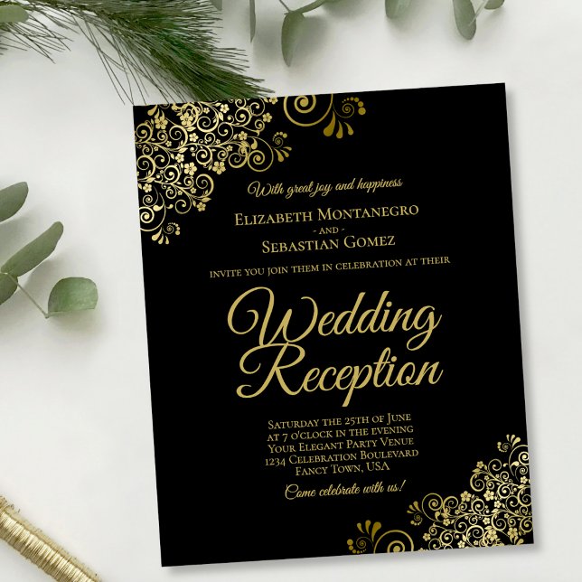 Gold Curls Black Wedding Reception BUDGET Einladun (Von Creator hochgeladen)