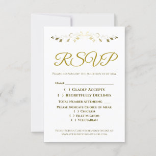 Gold Curly Filigree Border Elegante Wedding UAWG RSVP Karte