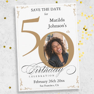 Gold Custom 50. Geburtstagskarte Save the Date Einladung