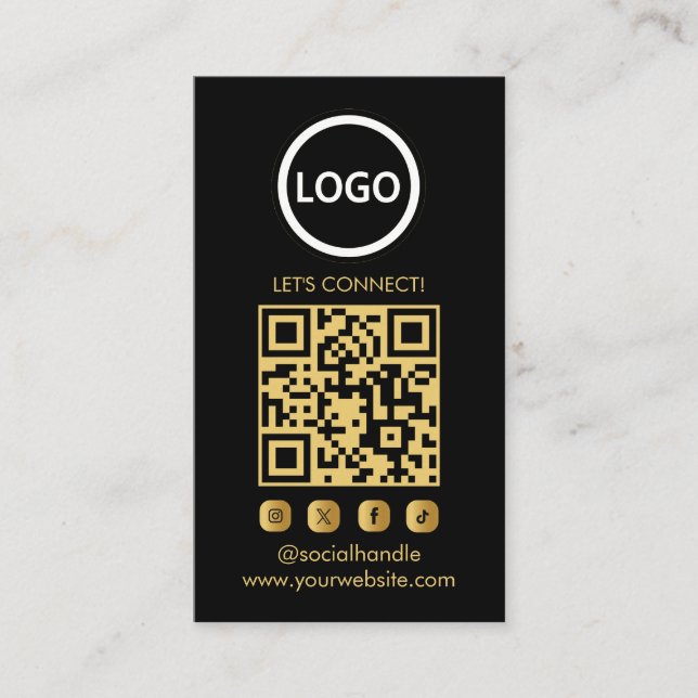 Gold Custom Cards Modern, Social Media QR Visitenkarte (Vorderseite)