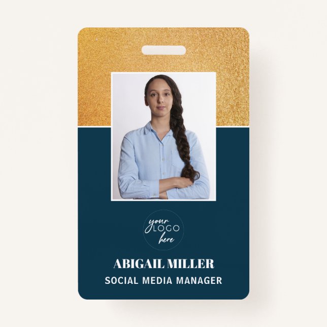 Gold Custom Employee Foto Name & Logo ID Abzeichen Ausweis (Vorderseite)
