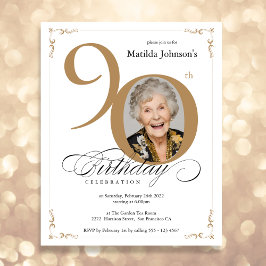 Gold Custom Foto Budget 90. Geburtstag Einladung