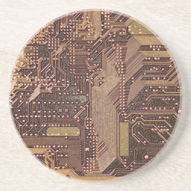 Gold Cyber Circuit Board Tech Art Electronics Getränkeuntersetzer (Vorne)