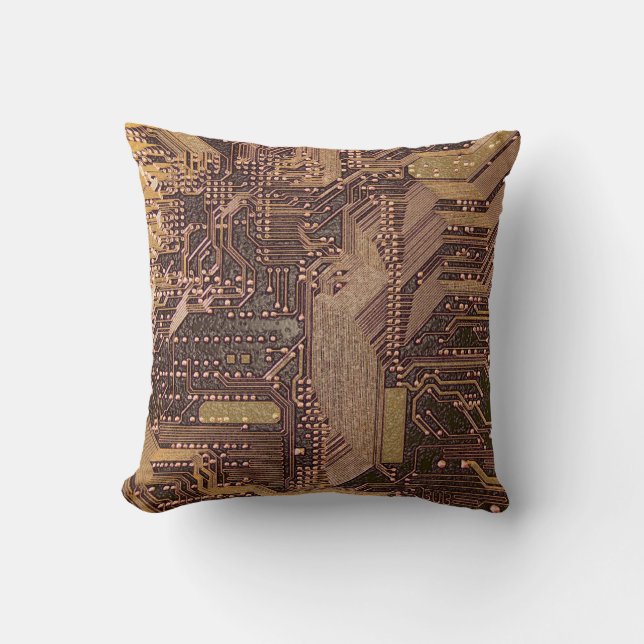 Gold Cyber Circuit Board Tech Art Electronics Kissen (Vorderseite)