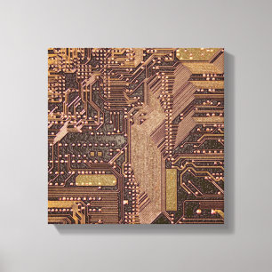 Gold Cyber Circuit Board Tech Art Electronics Leinwanddruck