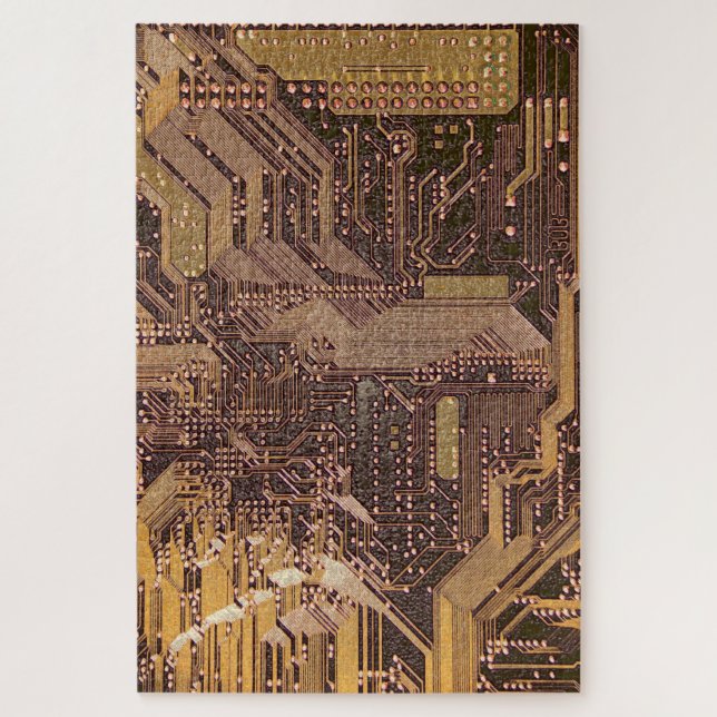 Gold Cyber Circuit Board Tech Art Electronics Puzzle (Vertikal)