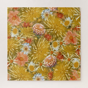 Gold Dahlia Blume, Vintages Blumendesign. Puzzle