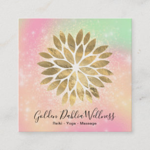 *~* Gold Dahlia Pastel Peach Yellow Green AP2 Quadratische Visitenkarte