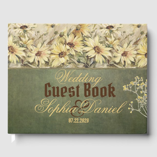 Gold Daisies mit Sage Wedding Gästebuch (Vorderseite)