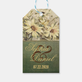 Gold Daisis mit Sage Wedding Geschenktasten Geschenkanhänger