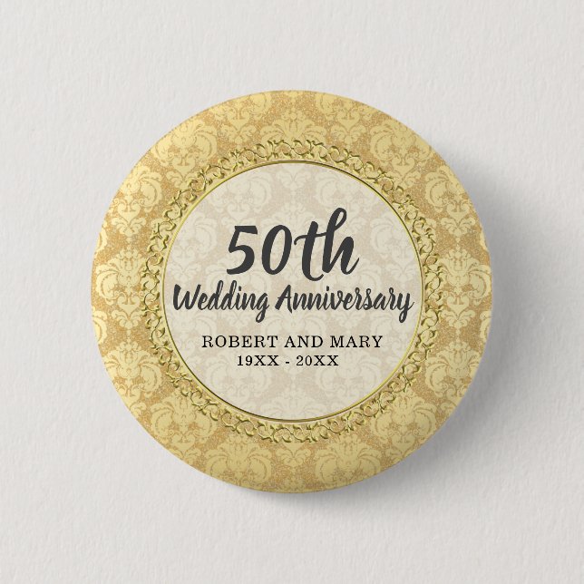 Gold Damask 50. Hochzeitstag Button (Vorderseite)