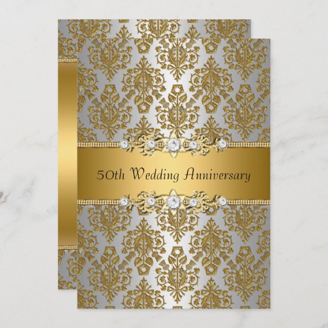 Gold Damask 50. Hochzeitstag - Einladung (Vorne/Hinten)