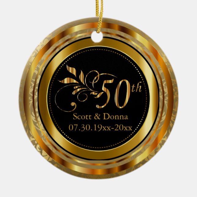 Gold Damask 50. Hochzeitstag Keramik Ornament (Vorne)