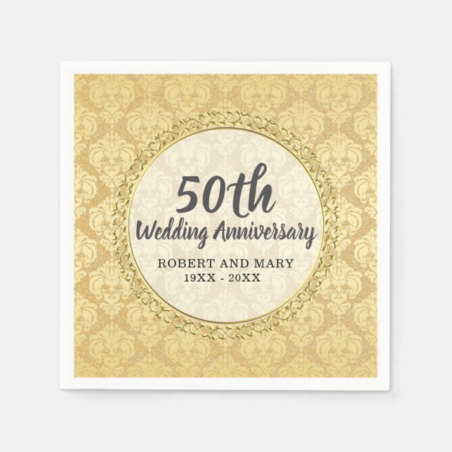 Gold Damask 50. Hochzeitstag Serviette (Vorderseite)