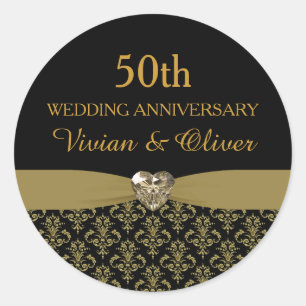 Gold Damask 50. Hochzeitsticker Runder Aufkleber
