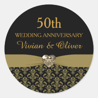 Gold Damask 50. Hochzeitsticker Runder Aufkleber