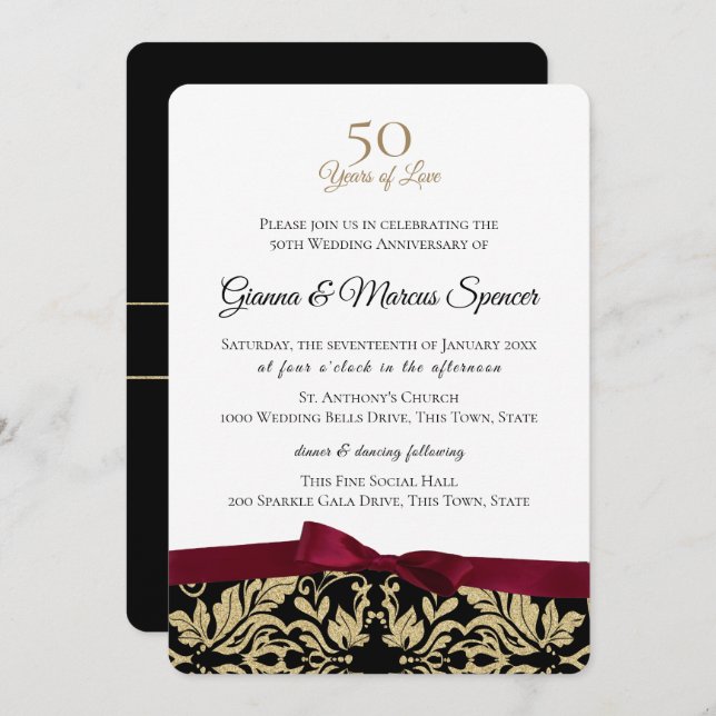 Gold Damask 50 Jahre Einladung (Vorne/Hinten)