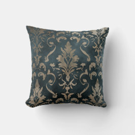 Gold Damask auf Deep Aquamarin Kissen