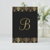 Gold Damask Black Monogram Elegante Chic
