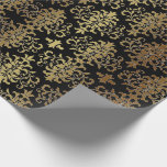 Gold Damask Black Script Elegant Geschenkpapier<br><div class="desc">Großartiger Golddampfer auf schwarzem Hintergrundpapier. Reine Eleganz! Ideal zum Geburtstag,  Hochzeit,  Jubiläum,  Brautparty.</div>