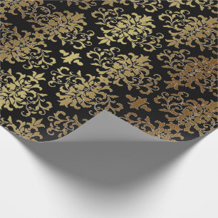 Gold Damask Black Script Elegant Geschenkpapier