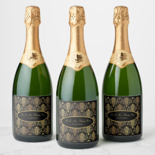 Gold Damask Black Script Wedding Elegant