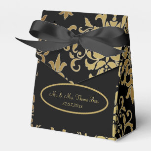 Gold Damask Black Script Wedding Elegant Geschenkschachtel
