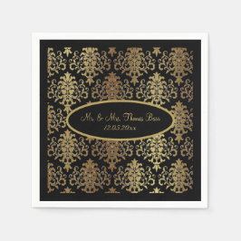 Gold Damask Black Script Wedding Elegant Serviette
