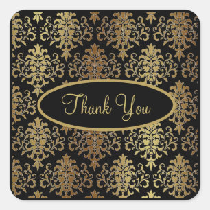 Gold Damask Black Script Wedding Elegant Vielen Da Quadratischer Aufkleber