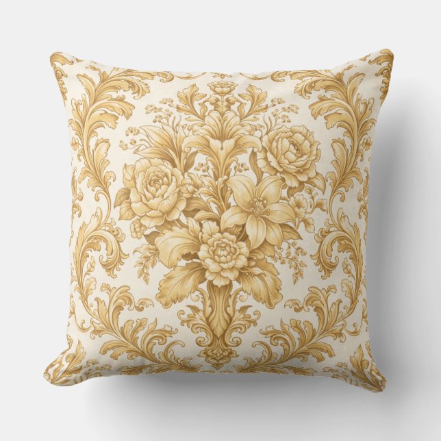 Gold-Damask-Blumenmuster Kissen (Vorderseite)