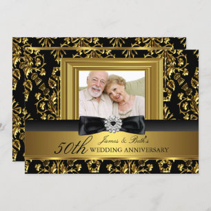 Gold Damask & Bow Foto 50. Hochzeitstag Einladung