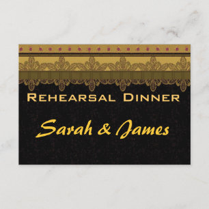 Gold-Damask-Brokat Vintage-Hochzeitsprobe Einladung