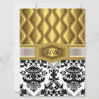 Gold Damask Classic Birthday Einladung