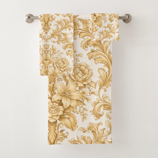 Gold Damask Floral Badhandtuch Set (Insitu)