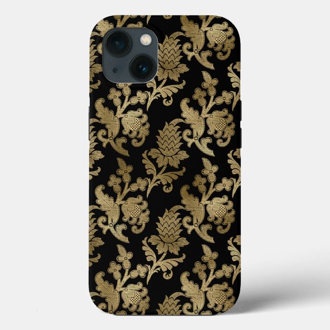 Gold Damask Floral on Black Wedding Geschenk Case-Mate iPhone Hülle (Rückseite)