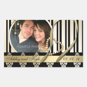 Gold Damask Foto-Namen Save the Date Labels Rechteckiger Aufkleber