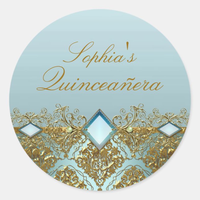Gold Damask & Jewel Quinceanera Sticker (Vorderseite)