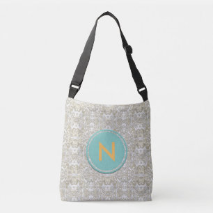 Gold Damask Monogram Tragetaschen Mit Langen Trägern