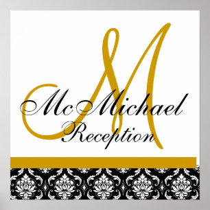 Gold Damask Monogram Wedding Reception Poster